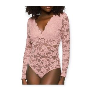Ambiance Mauve Pink Floral Lace Bodysuit Small
